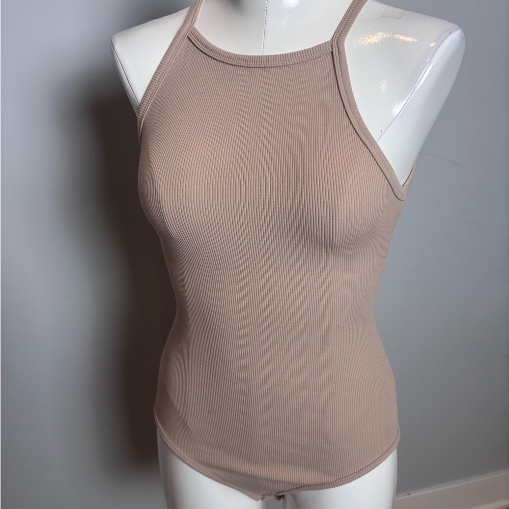 ReoRia Women's Beige Ribbed Bodysuit